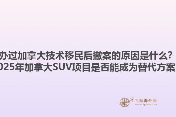 辦過加拿大技術(shù)移民后撤案的原因是什么？2025年加拿大SUV項(xiàng)目是否能成為替代方案？